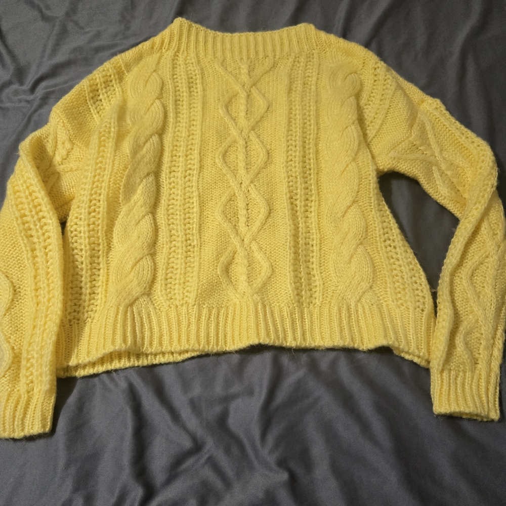 Chunky Cable Knit Yellow Sweater So Womens Extra Large Boatneck Soft Neon Fall